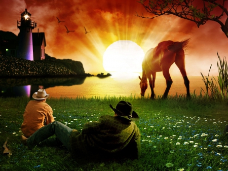 magic night - night, nature, magic, cowboys