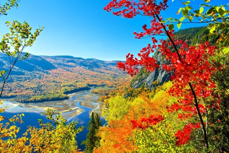 AUTUMN from the MOUNTAINS - autumn, sky, landscape, falls, trees, mountains, lovely, nature, clouds, beautiful, seasons, top, leaves, splendor, enchanting nature