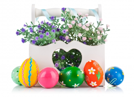 Spring & Easter Time - eggs, flowers, heart, Spring, ribbon, Easter