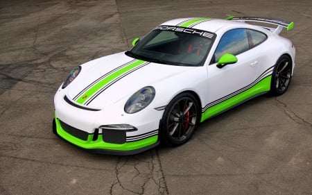 Porsche-911-Gt3 - sports car, white, lime green, porsche