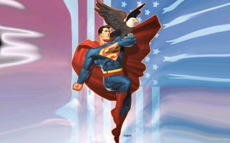 superman and his eagle - flag, eagle, superman, bird