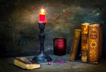 Still Life - candle, books, still life, photography