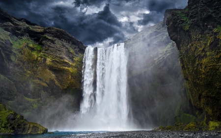 Waterfall - clouds, waterfalls, nature, mountains, rocks