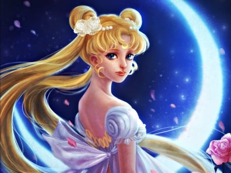 Moon Princess - yangtianli, blonde, anime, serenity, girl, luna, blue, manga, art, sailor moon, moon, princess