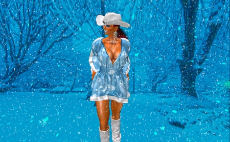 Cold Winter Morning - boots, fantasy, cowgirl, snow