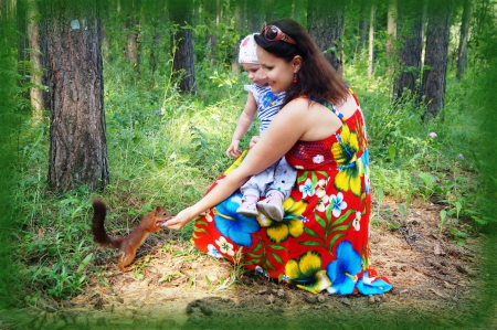 Lovely Squirrel - path, child, forest, woman