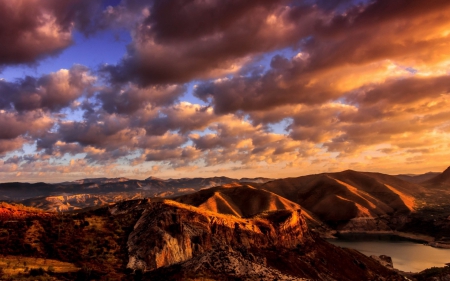 the sierra nevada - sierra, lake, nevada, sunset