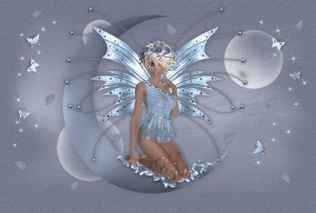 MOON FAIRY - moon, female, wings, fairy, butterflies