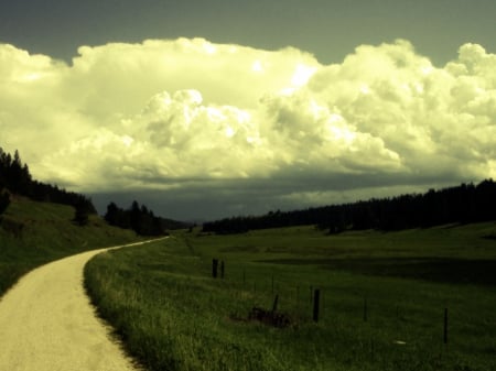 Scenic - Yellow, Clouds, White Yellow Clouds Way  scenic, Way, scenic, field, White