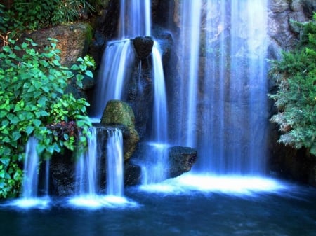 Blue Waterfall - waterfalls, trees, nature, blue