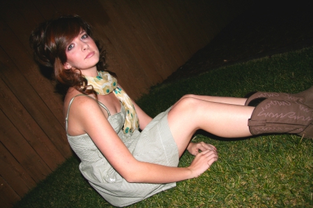 Another Pose - backyard, cowgirl, boots, dress