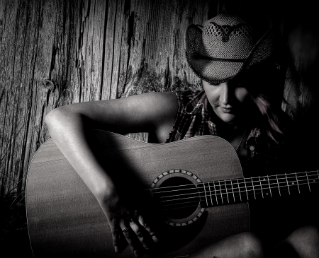 Guitar Picker - girl, hat, cowgirl, country