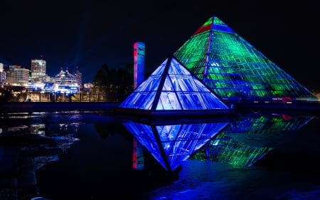 Muttart Conservatory, Edmonton, Alberta - canada, architecture, nightscape, pyramids