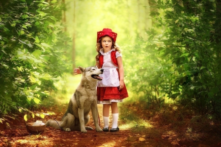 Girl - photography, wolf, forest, girl