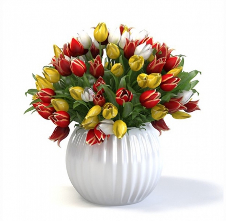 •✿• - flowers, vase, tulips, white, arrangements, background