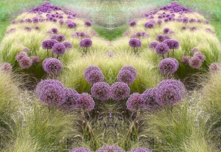 Flower Field - purple, flowers, collage, nature, grass