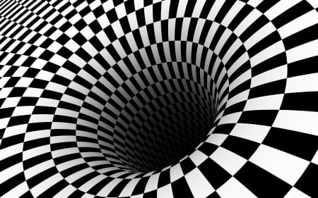 Tunnel - white, chess, abstract, swirl, spiral, tunnel, black