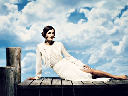 Keira Knightley - white, woman, sky, actress, girl, cloud, blue, keira knightley