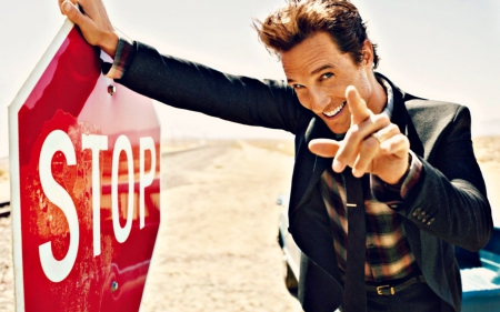 Matthew McConaughey - red, matthew mcconaughey, black, smile, hand, actor, man