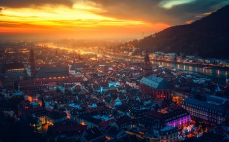 heidelberg germany - germany, cityscape, buildings, heidlelberg, architecture, river, house, sunset, german