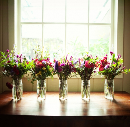 Spring jars in front of the window - vases, window, table, summer, jars, flowers, small, spring