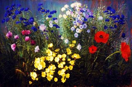 Summer Flowers - blossoms, cornflowers, poppies, artwork