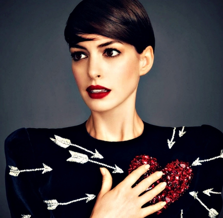 Anne Hathaway - woman, actress, girl, heart, red, anne hathaway, black, arrow