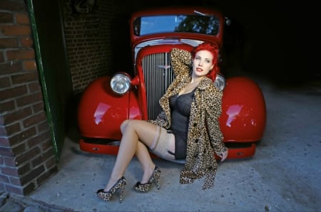 Red Head - classic, heels, hotrod, model