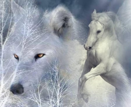 Beauteous - beautiful, wolf, horse, fantasy