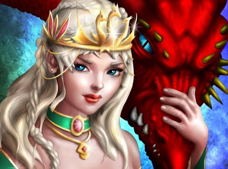 Game Of Thrones - daenerys targaryen, jewelry, art, dragon, crown, blond pigtails, game of thrones