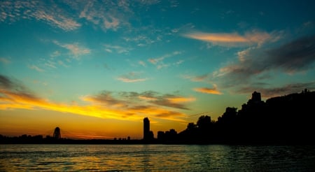 Beautiful Nature - city, sunset, clouds, river