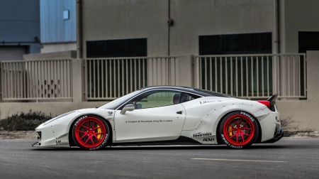 Ferrari-458 - white, red rims, ferrari, sports car