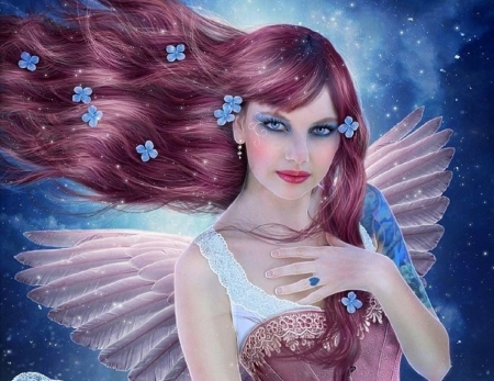 Spring Angel - woman, photomanipulation, models, wings, spring, creative pre-made, love four seasons, weird things people wear, beautiful, digital art, angels, flowers