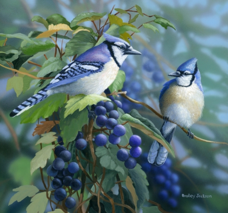 Painting - painting, art, blue, birds