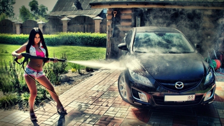 Car Wash - car wash, girl, auto, car