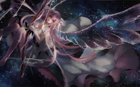 Ultimate madoka - anime, kamachi kamachi-ko, ultimate madoka, blue, girl, angel, pink, manga, fantasy, wings