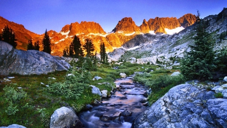 Sierra Nevada, California - trees, landscape, water, stones, rocks, creek