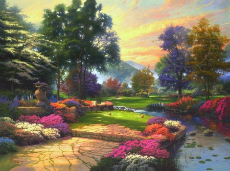 Living Waters - sports, attractions in dreams, trees, lovely, spring, nature, love four seasons, beautiful, paintings, flowers, colors, pond