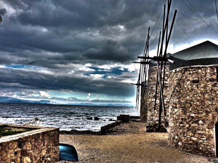 Island of Chios-Greece - stone, seaside, travel, hq, windmills, winter, chios, greece, nature, clouds, wild, island, sea, old