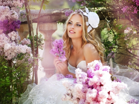 Lovely Bride - flowers, pretty, bride, model, blonde