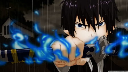 blue excorcist - excorcist, rin, okumura, blue