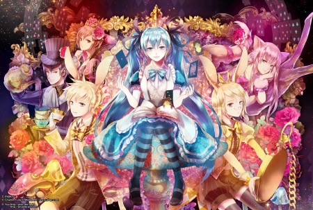 wonderland - vocaloids - hatsune, miku, luka, wonderland, mergurine, vocaloid, alice