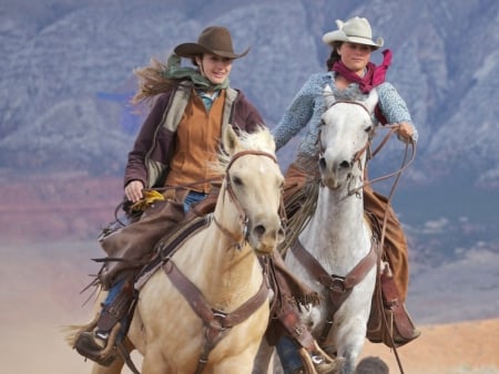 Happy riding - fast, horses, two, happy riding, cowgirls