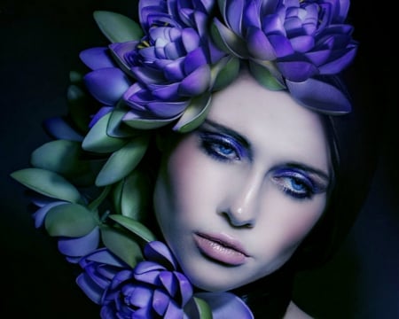 Artistic Woman - woman, face, style, flowers