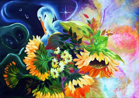 Paradise Bird - flowers, blossoms, artwork, colors