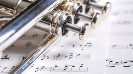 Trumpet Still Life - photograph, music, trumpet, instrument, still life, notes