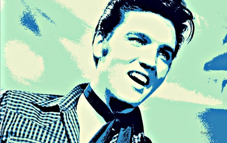 Elvis Presley - poster, elvis presley, singer, by cehenot, actor, blue, man, green