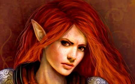 Battle Tested - women, redhead, elf, dark, warrior, magic, fantasy