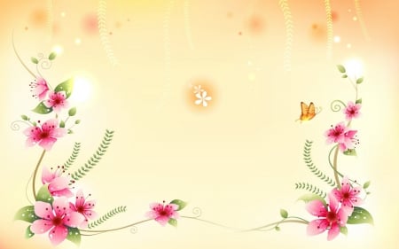 Spring Flowers and Butterfly - butterfly, flowers, circles, Spring