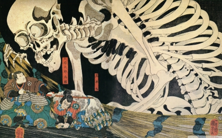 japanese samurai art - samurai, art, japanese, skeleton